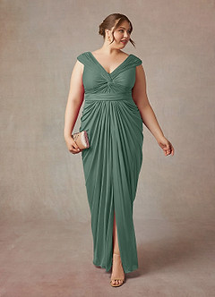 Azazie Lisolette Mère de la mariée Robes Robe Fourreau en Maille Plissée Eucalyptus image9