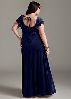Azazie Bondi Vestidos de damas de honor Vestido de Azul Marino Oscuro de terciopelo de Corte en A con Corte Lateral image8