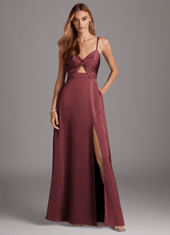 Azazie Jenna Final Sale Pistachio A-Line Pleated Stretch Satin Dress image1