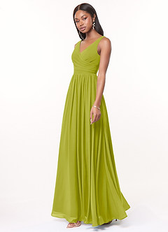Azazie Keyla Bridesmaid Dresses Lemongrass A-Line V-Neck Pleated Chiffon Dress image3