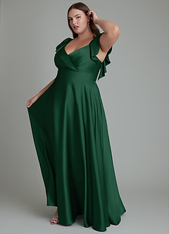 Azazie Leilani Bridesmaid Dresses Dark Green A-Line Ruched Stretch Satin Dress image14