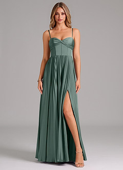 Azazie Akiko Bridesmaid Dresses Sea Moss A-Line Sweetheart Neckline Stretch Satin Dress image1