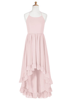 Azazie Sarafina Junior Blushing Pink A-Line Lace Chiffon Dress image6