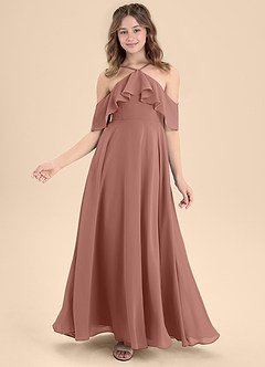 Azazie Tessabelle Junior Jurk van Chiffon met A-Lijn Off the Shoulder Ceder Roos image6