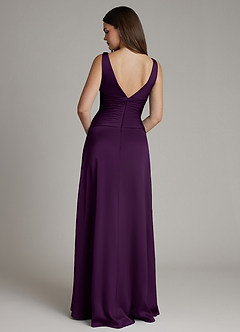 Azazie Pauline Bridesmaid Dresses Grape A-Line Pleated Stretch Satin Dress image2