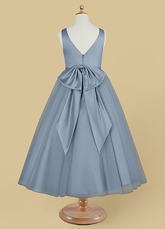 Azazie Marybell Flower Girl Dresses Dusty Blue A-Line Bow Tulle Dress image6