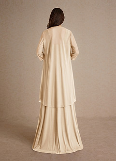 Azazie Clinton Mother of the Bride Dresses Champagne A-Line Pleated Mesh Dress image3