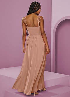 Barbie ♥ Azazie Jurken voor bruidsmeisjes Jurk van Chiffon met A-Lijn Geplooid Champagne Roos image6