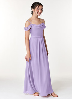 Azazie Alivia Junior Lilac A-Line Off the Shoulder Chiffon Dress image3