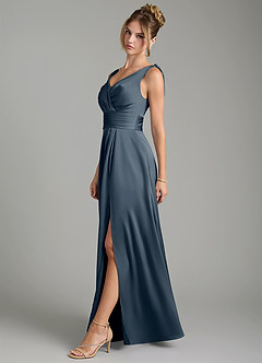 Azazie Karina Bridesmaid Dresses Twilight A-Line Pleated Stretch Satin Dress image3