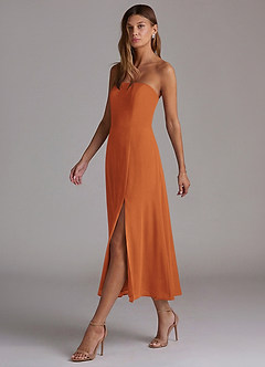 Azazie Wren 신부 들러리 드레스 A라인 스트랩리스 쉬폰 티 길이 드레스 image3