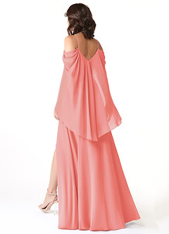 Azazie Cienna Bridesmaid Dresses Coral A-Line Off the Shoulder Chiffon Dress image5