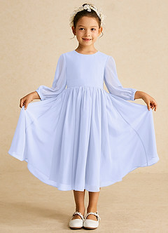 Azazie Lolo Robe Demoiselle D'honneur Fillette Robe Trapèze en Mousseline de soie avec manches Lavande image3