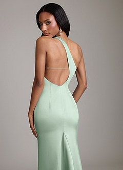 Azazie Voni Brudtärnklänningar Klänning av Sjöjungfru i Stretch Satin One-shoulder Agave image4