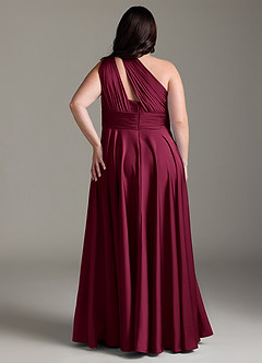 Azazie Charlize Bridesmaid Dresses Burgundy A-Line One Shoulder Stretch Satin Dress image2