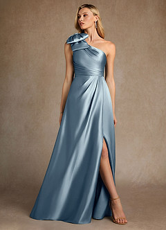 Azazie Easton Mother of the Bride Dresses Dusty Blue A-Line One Shoulder Stretch Satin Dress image4