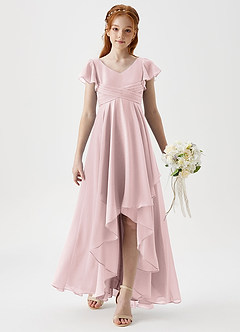 Azazie Caria Junior Blushing Pink A-Line Pleated Chiffon Dress image3