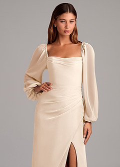 Azazie Brixley Bridesmaid Dresses White Alabaster Mermaid Long Sleeve Chiffon Dress image7