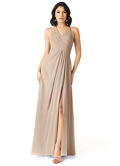 Azazie Danica Bridesmaid Dresses Taupe A-Line Pleated Chiffon Dress image1