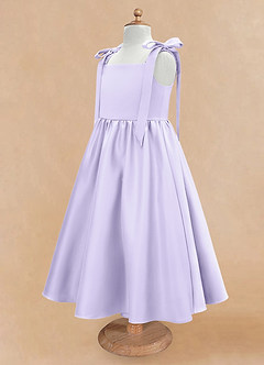 Azazie Chelsie Flower Girl Dresses Lilac A-Line Bow Matte Satin Dress image7