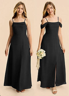 Azazie Lilly Junior Black A-Line Pleated Chiffon Dress image1