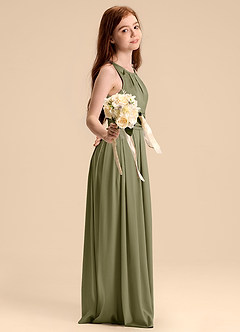 Azazie Bibiane Junior Vestido de Pistacho de Satén Elástico de Corte en A con Plisado image5