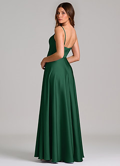 Azazie Amani Bridesmaid Dresses Dark Green A-Line Pleated Stretch Satin Dress image2
