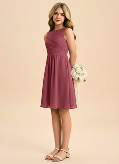 Azazie Skyla Junior A-Line Plisseret Chiffon Mini Junior brudepige Kjole image4