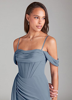Azazie Amyra Bridesmaid Dresses Twilight Sheath Off the Shoulder Chiffon Convertible Dress image7