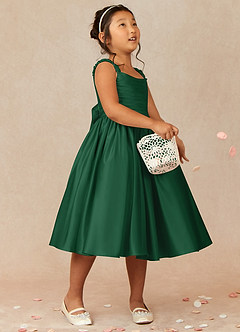 Azazie Cutie Pie Flower Girl Dresses Dark Green A-Line Pleated Matte Satin Dress image1