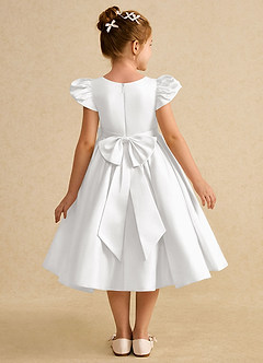 Azazie Pearl Abiti da Ragazza di Fiori Abito Principessa in Raso Opaco Plissettato Bianco image2