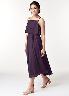 Azazie Ensley Junior Plum A-Line Pleated Chiffon Dress image3
