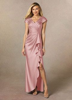 Azazie Anderson Mother of the Bride Dresses Powder Pink A-Line Pleated Stretch Satin Dress image1