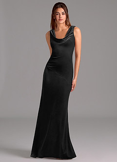 Azazie Rylina Vestidos de damas de honor Vestido de Negro de terciopelo de Corte Sirena con Lazo image1