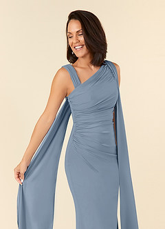 Azazie Franchesca Abiti per la Madre della Sposa Abito Sirena in Chiffon Elasticizzato Plissettato Blu Polveroso image6