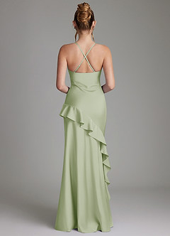 Azazie Jayda Bridesmaid Dresses Dusty Sage A-Line Ruched Stretch Satin Dress image2
