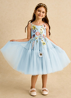 Azazie Osea Robe Demoiselle D'honneur Fillette Robe Princesse en Tulle Plissée Bleu Ciel image8