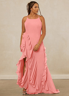 Christian Siriano Bridal for Azazie 1006 Bridesmaid Dresses Coral Mermaid Ruched Chiffon Dress image10