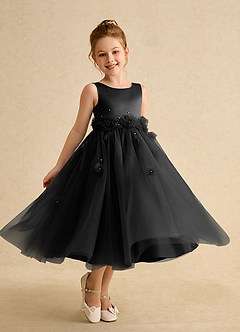 Azazie Lux vestidos de niña de las flores Vestido de Negro de Tul de Corte En A con Perla image1