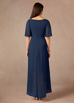 Azazie Pascual Mère de la mariée Robes Robe Trapèze en Mousseline de soie Plissée Bleu Marine Foncé image4