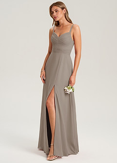 Azazie Terese Bridesmaid Dresses Taupe A-Line Pleated Chiffon Dress image7