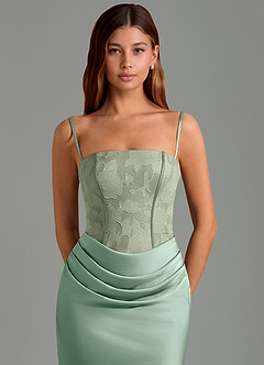 Azazie Emilia Brautjungfernkleider Meerjungfrau-Linie Schulterfrei Stretch-Satin Kleid Agave image6