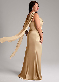 Azazie Sorrel Bridesmaid Dresses Champagne Mermaid Strapless Stretch Satin Convertible Dress image11