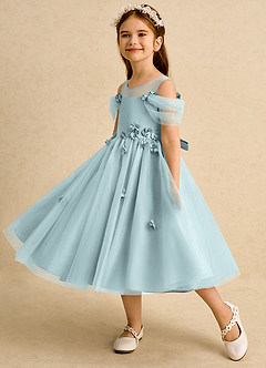 Azazie Juni Robe Demoiselle D'honneur Fillette Robe Princesse en Tulle Plissée Brume image3