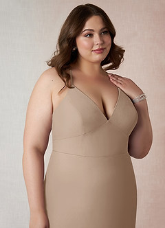 Azazie Becca Bridesmaid Dresses Taupe Sheath V-Neck Chiffon Dress image12