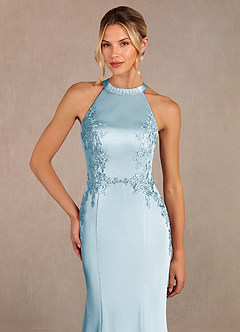 Azazie Tyra Abiti per la Madre della Sposa Abito Sirena in Raso Elasticizzato Pizzo Azzurro image4