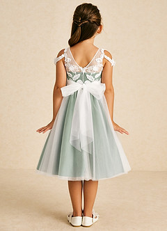 Azazie Sunnie Abiti da Ragazza di Fiori Abito A-Line in Tulle Pizzo Matcha image3