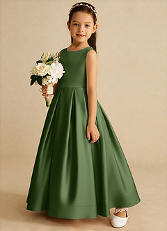 Azazie Cailee Flower Girl Dresses Olive Ball-Gown Pleated Matte Satin Dress image2
