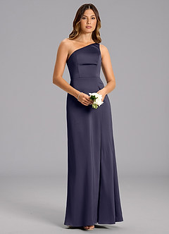 Azazie Phaedra 신부 들러리 드레스 A라인 한쪽 어깨 스트레치 새틴 바닥 길이 드레스 image4