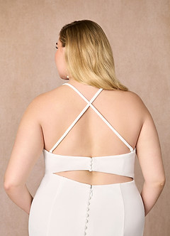 Azazie Iden Hochzeitskleider Meerjungfrau-Linie V-Hals Stretch-Krepp Kleid Diamantweiß Karamell image12
